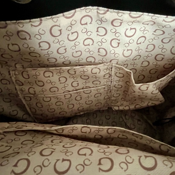 GUESS Black and Grey Faux Leather Signature Logo Casual Drawstring Backpack Bag - Picture 11 of 13